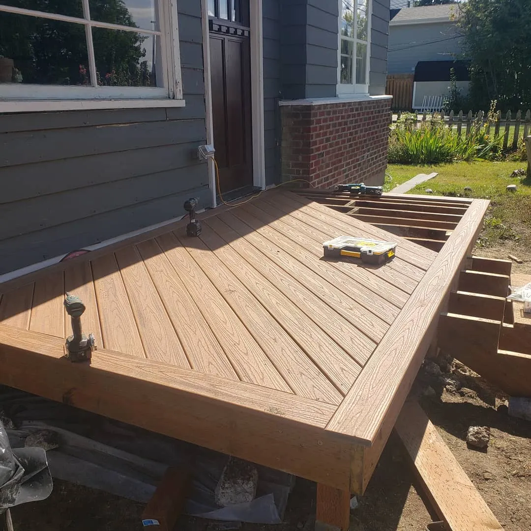 Deck joist framing installation with galvanized hardware connections