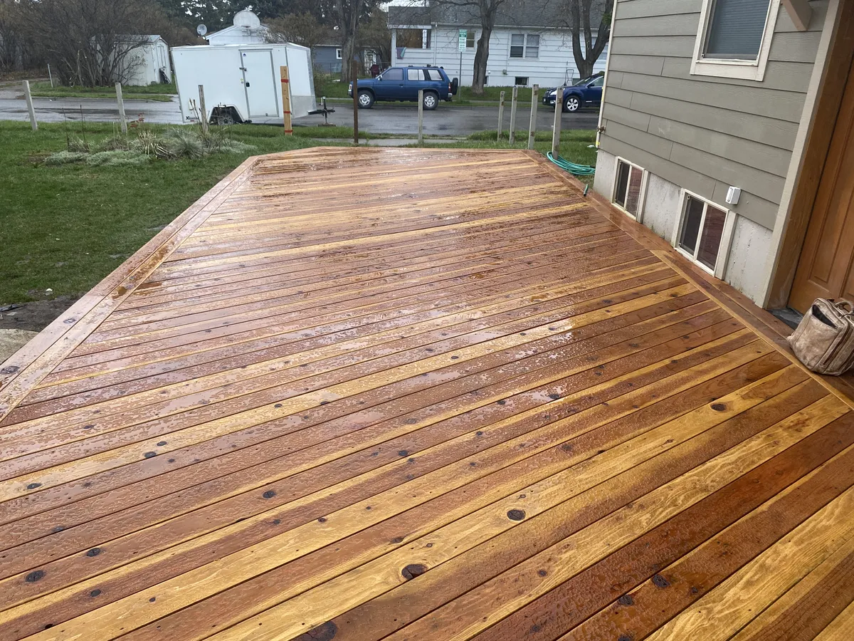 Wide view of herringbone pattern deck showing full design layout